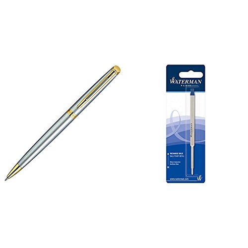 Waterman S0920370 Hémisphère Essential-Kollektion Kugelschreiber (Goldverzierung) edelstahl + Waterman S0944490 Kugelschreibermine (M) Tinte in blau von Waterman