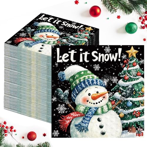 Watersay 100 Stück Weihnachtsservietten Schneemann Papierservietten Let It Snow Einweg-Servietten Winter Abendessen Servietten für Winter Urlaub Party Küche Esszimmer Supplies Tischdekoration von Watersay