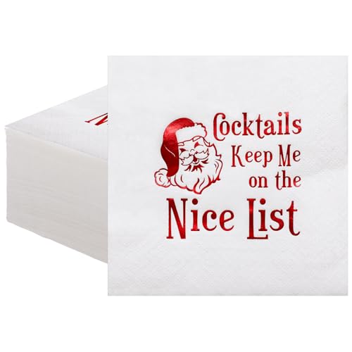 Watersay Cocktail-Servietten mit Aufschrift "Keep Me on the Nice List", lustige Weihnachtsfeier-Dekorationen, Weihnachts-Servietten, 12,7 x 12,7 cm, 100 Stück von Watersay