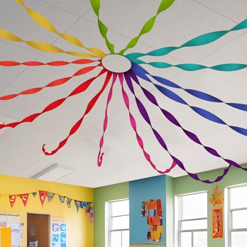 Watersay Deckendekoration für Schulanfang, Klassenzimmer, inklusive 16 Rollen Krepppapier-Luftschlangen für Party-Dekoration, Regenbogen-Geburtstagsdekoration, insgesamt 160 m, Party-Luftschlangen für Watersay Deckendekoration für Schulanfang, Klassenzimmer, inklusive 16 Rollen Krepppapier-Luftschlangen für Party-Dekoration, Regenbogen-Geburtstagsdekoration, insgesamt 160 m, Party-Luftschlangen für von Watersay