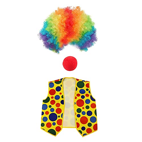 Watlsuz 3Er-Pack Clown-Kost¨¹M-Set, Clown-Per¨¹Cke, Nasenweste f¨¹r, Cosplay, Partys, Karneval, Verkleiden, Rollenspiel von Watlsuz