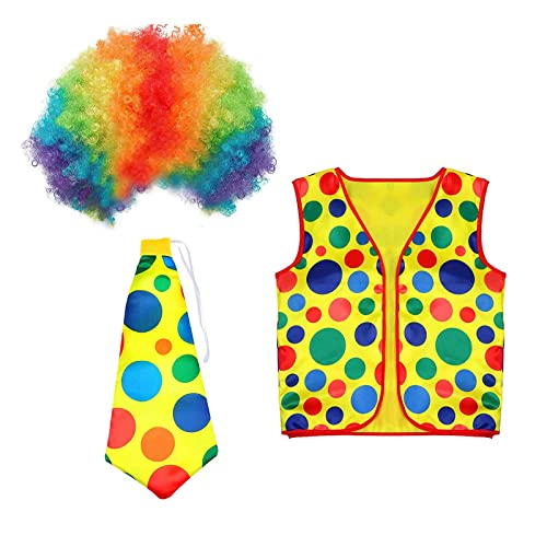 Watlsuz 3Er-Pack Clown-Kost¨¹M-Set, Clown-Per¨¹Cke, Nasenweste f¨¹r Cheer, Cosplay, Partys, Karneval, Verkleidung von Watlsuz