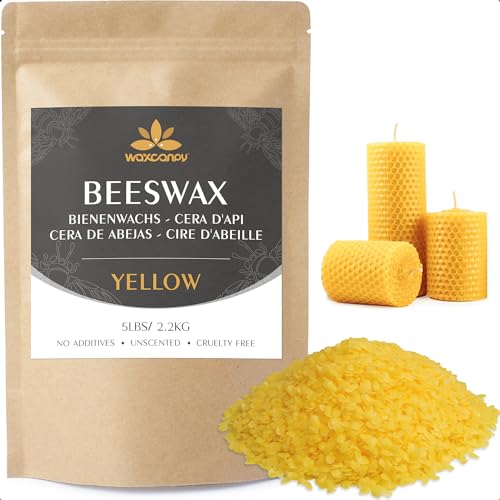 Waxcanpy Gelbe Bienenwachs-Pastillen 2.2KG, Kerzenwachs für die Kerzenherstellung, Bienenwachs für Kosmetische Produkte, Bienenwachs Bio für Kosmetik für Körper, Hautpflege DIY von Waxcanpy