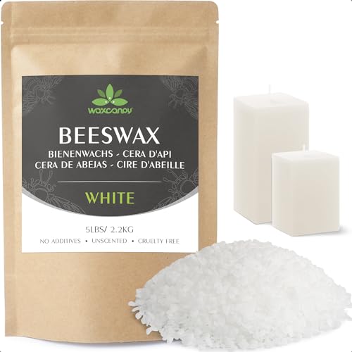 Waxcanpy Weiße Bienenwachs-Pastillen 2.2KG, Kerzenwachs für die Kerzenherstellung, Bienenwachs für Kosmetische Produkte, Bienenwachs Bio für Kosmetik für Körper, Hautpflege DIY von Waxcanpy
