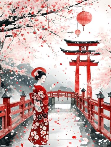 5D Diamond Painting Japanische Frau Diamond Painting Erwachsene DIY Landschaft Diamond Painting Set, Diamond-Painting Kinder Anfänger Stickerei Kreuzstich Basteln, Wandzimmer Deko Geschenk 30x40cm -B4 von Waxonle