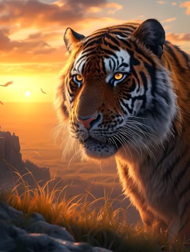 5D Diamond Painting Tier Diamond Painting Erwachsene DIY Tiger Diamond Painting Set, Diamond-Painting Kinder Anfänger Stickerei Kreuzstich Basteln Painting für Wand Zimmer Deko, Geschenk 30x40cm -Gx von Waxonle