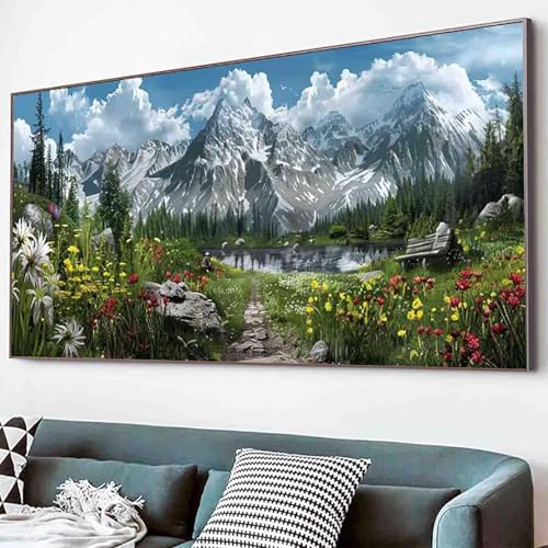 Blume Diamond Painting Berg Diamond Painting Erwachsene Groß XXL 60x120cm Vollbohrer Diamanten Malerei Kinder Stickerei Kreuzstich Bastelset Erwachsene, Geschenke für Frauen, Deko Wohnzimmer -40y3 von Waxonle