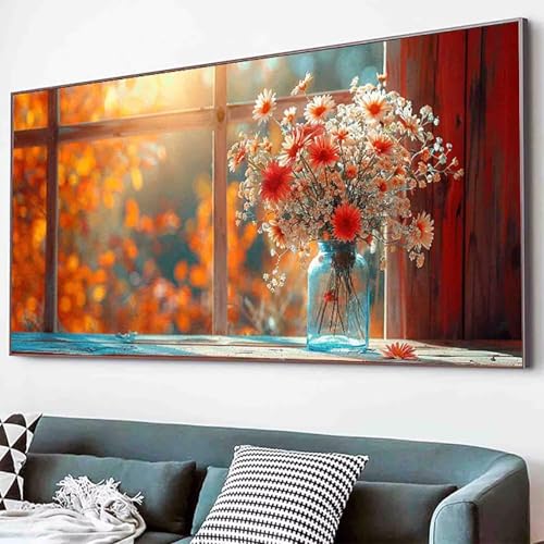 Blume Diamond Painting Chrysantheme Diamond Painting Erwachsene Groß XXL 60x120cm Vollbohrer Diamanten Malerei Kinder Stickerei Kreuzstich Bilder Bastelset Erwachsene, Wohnzimmer Deko Modern -35dK von Waxonle