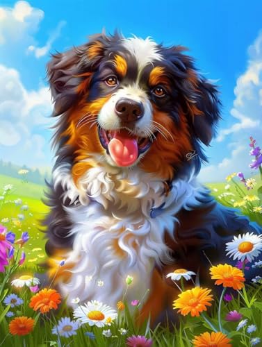 Blume Diamond Painting Erwachsene DIY 5D Diamond Painting Bilder Hund Diamant Painting 30x40cm, Diamond Art Painting Kinder Stickerei Basteln Painting, für Wandzimmer Deko, Geschenke für Frauen -I0 von Waxonle