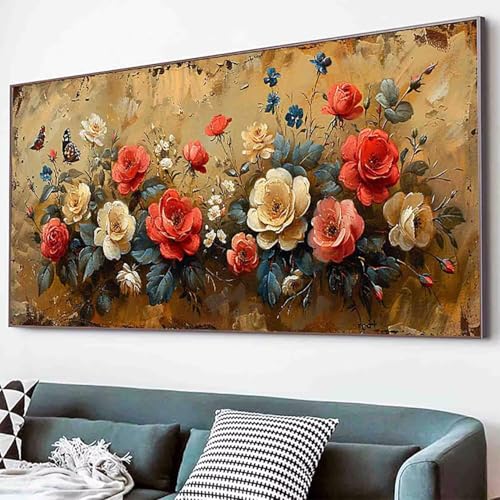 Blume Diamond Painting Rose Diamond Painting Erwachsene Groß XXL 50x100cm Vollbohrer Diamanten Malerei Kinder Stickerei Kreuzstich Bastelset Erwachsene, Geschenke für Frauen, Deko Wohnzimmer -84jB von Waxonle