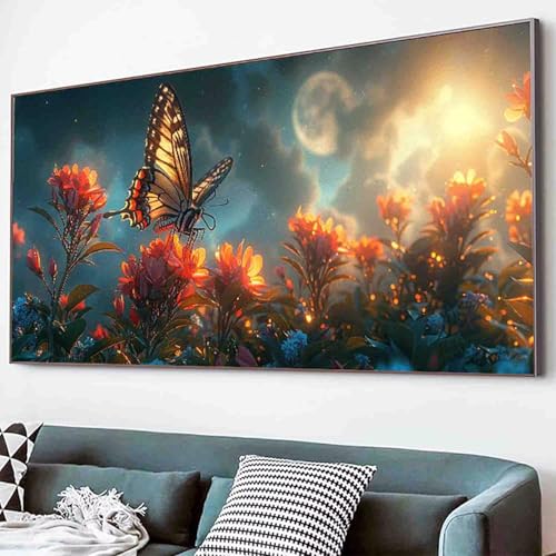 Blume Diamond Painting Schmetterling Diamond Painting Erwachsene Groß XXL 60x120cm Vollbohrer Diamanten Malerei Kinder Stickerei Kreuzstich Bilder Bastelset Erwachsene, Wohnzimmer Deko Modern -37dZ von Waxonle