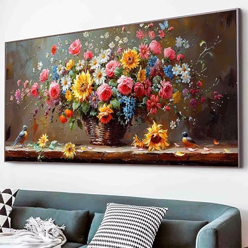 Blume Diamond Painting Sonnenblume Diamond Painting Erwachsene Groß XXL 50x100cm Vollbohrer Diamanten Malerei Kinder Stickerei Kreuzstich Bilder Bastelset Erwachsene, Wohnzimmer Deko Modern -78y2 von Waxonle