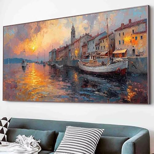 Boot Diamond Painting Meer Diamond Painting Erwachsene Groß XXL 70x140cm Vollbohrer Diamanten Malerei Kinder Stickerei Kreuzstich Bastelset Erwachsene, Geschenke für Frauen, Deko Wohnzimmer -35d3 von Waxonle