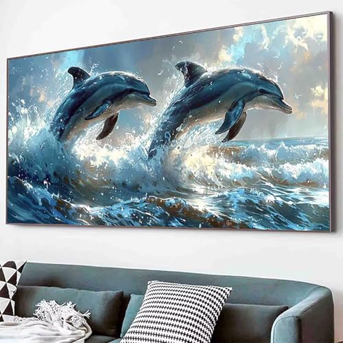 Delphin Diamond Painting Meer Diamond Painting Erwachsene Groß XXL 60x120cm Vollbohrer Diamanten Malerei Kinder Stickerei Kreuzstich Bastelset Erwachsene, Geschenke für Frauen, Deko Wohnzimmer -20sC von Waxonle