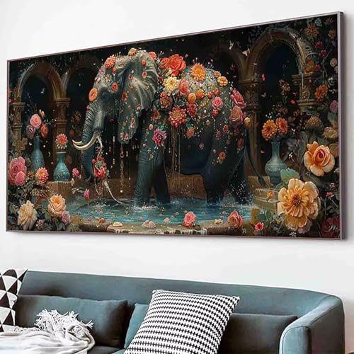 Diamond Painting Blume Diamant Painting Bilder Set, Elefant Diamanten Malerei Kinder 5D Kristall Strass Stickerei Kreuzstich Bastelset Erwachsene Anfänger für Schlafzimmer Deko Geschenk 80x160cm -40qB von Waxonle