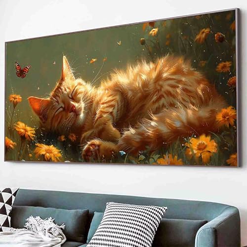 Diamond Painting Blume Diamant Painting Bilder Set, Katze Diamanten Malerei Kinder DIY 5D Kristall Strass Stickerei Kreuzstich Bastelset Erwachsene Anfänger Schlafzimmer Deko Geschenk 80x160cm -14rF von Waxonle