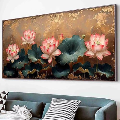 Diamond Painting Blume Diamant Painting Bilder Set, Lotus Diamanten Malerei Kinder DIY 5D Kristall Strass Stickerei Kreuzstich Bastelset Erwachsene Anfänger Schlafzimmer Deko Geschenk 30x60cm -40r6 von Waxonle