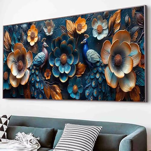 Diamond Painting Blume Diamant Painting Bilder Set, Pfau Diamanten Malerei Kinder DIY 5D Kristall Strass Stickerei Kreuzstich Bastelset Erwachsene Anfänger für Schlafzimmer Deko Geschenk 40x80cm -88qK von Waxonle