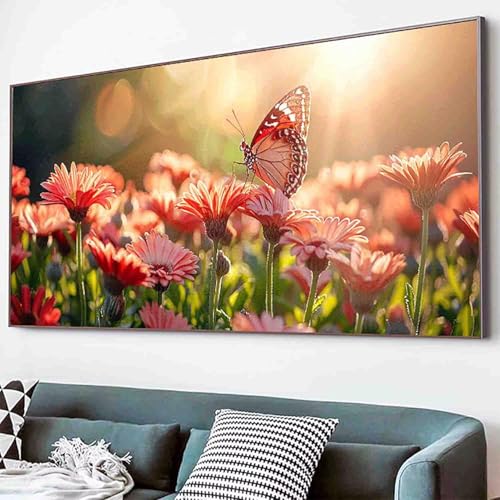 Diamond Painting Blume Diamant Painting Bilder Set, Schmetterling Diamanten Malerei Kinder DIY 5D Kristall Strass Stickerei Kreuzstich Bastelset Erwachsene Schlafzimmer Deko Geschenk 60x120cm -72d4 von Waxonle