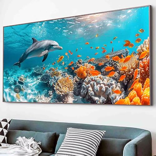 Diamond Painting Delphin Diamant Painting Bilder Set, Meer Diamanten Malerei Kinder DIY 5D Kristall Strass Stickerei Kreuzstich Bastelset Erwachsene Anfänger Schlafzimmer Deko Geschenk 40x80cm -84h5 von Waxonle