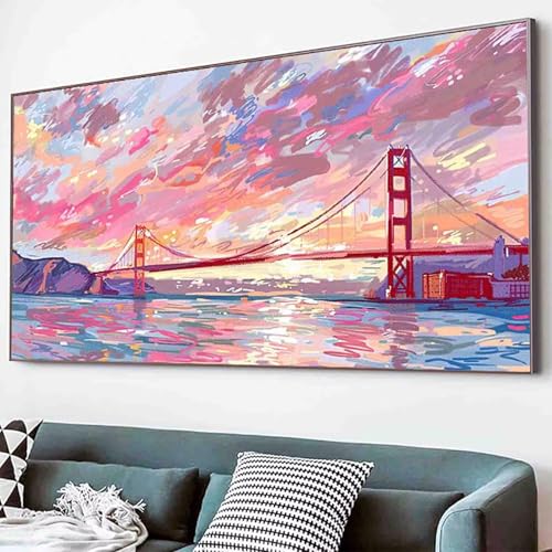 Diamond Painting Golden Gate Bridge Diamant Painting Bilder Set, Landschaft Diamanten Malerei Kinder DIY 5D Kristall Strass Stickerei Kreuzstich Bastelset Erwachsene Schlafzimmer Deko 60x120cm -79rZ von Waxonle