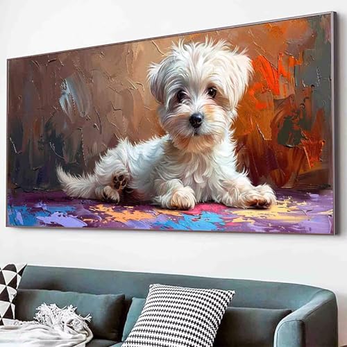 Diamond Painting Hund Diamant Painting Bilder Set, Tier Diamanten Malerei Kinder DIY 5D Kristall Strass Stickerei Kreuzstich Bastelset Erwachsene Anfänger für Schlafzimmer Deko Geschenk 70x140cm -26r0 von Waxonle