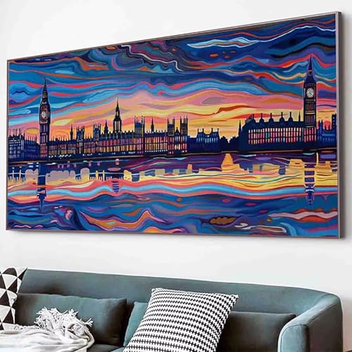 Diamond Painting Landschaft Diamant Painting Bilder Set, London Diamanten Malerei Kinder DIY 5D Kristall Strass Stickerei Kreuzstich Bastelset Erwachsene für Schlafzimmer Deko Geschenk 30x60cm -30gT von Waxonle