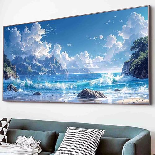 Diamond Painting Landschaft Diamant Painting Bilder Set, Meer Diamanten Malerei Kinder 5D Kristall Strass Stickerei Kreuzstich Bastelset Erwachsene Anfänger Schlafzimmer Deko Geschenk 30x60cm -30gX von Waxonle