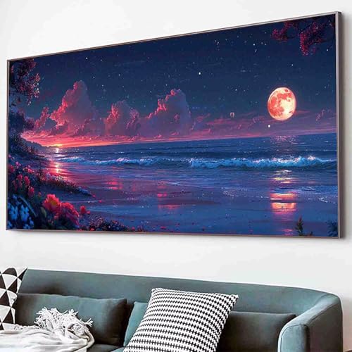 Diamond Painting Landschaft Diamant Painting Bilder Set, Meer Diamanten Malerei Kinder DIY 5D Kristall Strass Stickerei Kreuzstich Bastelset Erwachsene für Schlafzimmer Deko Geschenk 50x100cm -22r1 von Waxonle