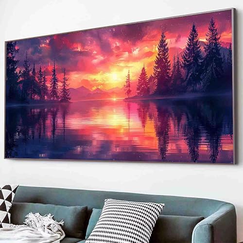 Diamond Painting Landschaft Diamant Painting Bilder Set, Sonnenuntergang Diamanten Malerei Kinder DIY 5D Kristall Strass Stickerei Kreuzstich Bastelset Erwachsene Schlafzimmer Deko 40x80cm -22gB von Waxonle