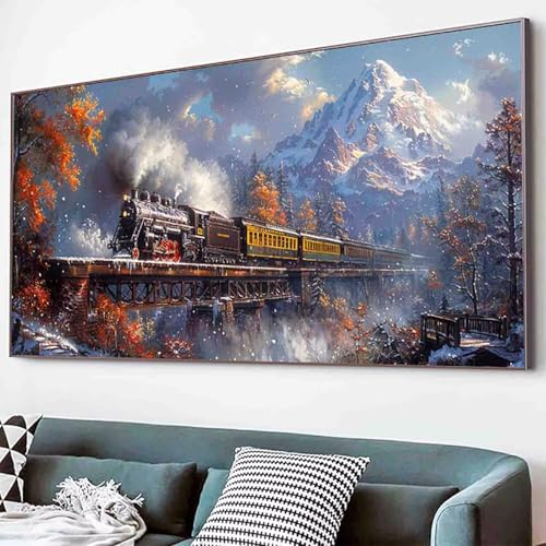 Diamond Painting Landschaft Diamant Painting Bilder Set, Zug Diamanten Malerei Kinder 5D Kristall Strass Stickerei Kreuzstich Bastelset Erwachsene Anfänger Schlafzimmer Deko Geschenk 80x160cm -80d8 von Waxonle