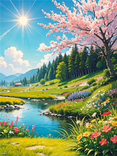 Diamond Painting Landschaft Erwachsene, Fluss Diamond Painting Bilder xxl Groß 70x95cm, 5D Diamant Painting Set, DIY Crystal Arts Diamond-Painting, Diamond Painting Set, Wand Deko Aesthetic Geschenke von Waxonle