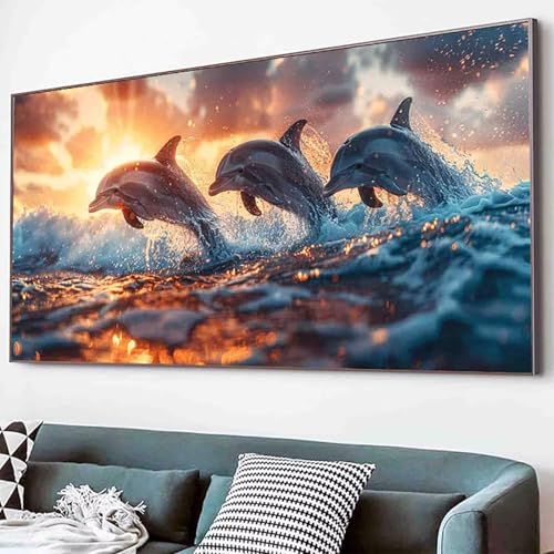 Diamond Painting Meer Diamant Painting Bilder Set, Delphin Diamanten Malerei Kinder 5D Kristall Strass Stickerei Kreuzstich Bastelset Erwachsene Anfänger für Schlafzimmer Deko Geschenk 80x160cm -30rW von Waxonle