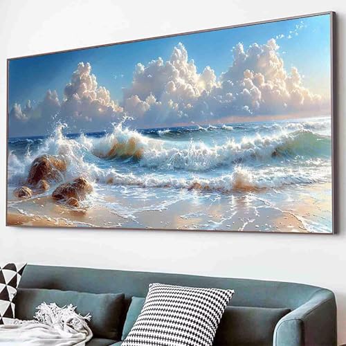 Diamond Painting Meer Diamant Painting Bilder Set, Strand Diamanten Malerei Kinder DIY 5D Kristall Strass Stickerei Kreuzstich Bastelset Erwachsene Anfänger Schlafzimmer Deko Geschenk 30x60cm -38hE von Waxonle