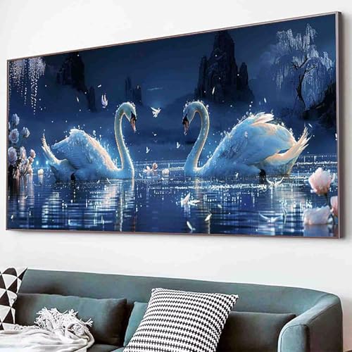 Diamond Painting Nachtansicht Diamant Painting Bilder Set, Schwan Diamanten Malerei Kinder DIY 5D Kristall Strass Stickerei Kreuzstich Bastelset Erwachsene für Schlafzimmer Deko Geschenk 40x80cm -39d3 von Waxonle