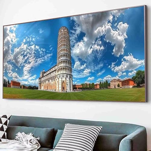 Diamond Painting Schiefer Turm Von Pisa Diamant Painting Bilder Set, Rom Diamanten Malerei Kinder DIY 5D Kristall Strass Stickerei Kreuzstich Bastelset Erwachsene Schlafzimmer Deko 80x160cm -71gE von Waxonle