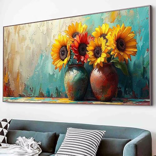 Diamond Painting Sonnenblume Diamant Painting Bilder Set, Blume Diamanten Malerei Kinder DIY 5D Kristall Strass Stickerei Kreuzstich Bastelset Erwachsene für Schlafzimmer Deko Geschenk 70x140cm -38g8 von Waxonle