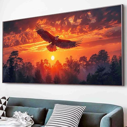 Diamond Painting Sonnenuntergang Diamant Painting Bilder Set, Adler Diamanten Malerei Kinder 5D Kristall Strass Stickerei Kreuzstich Bastelset Erwachsene für Schlafzimmer Deko Geschenk 60x120cm -76rU von Waxonle