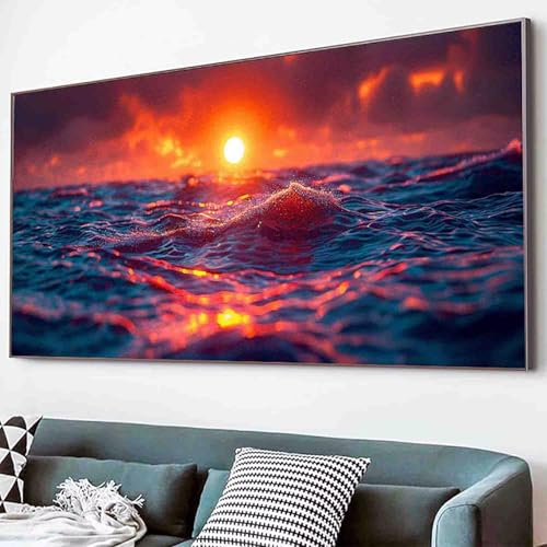 Diamond Painting Sonnenuntergang Diamant Painting Bilder Set, Meer Diamanten Malerei Kinder 5D Kristall Strass Stickerei Kreuzstich Bastelset Erwachsene für Schlafzimmer Deko Geschenk 70x140cm -80rL von Waxonle