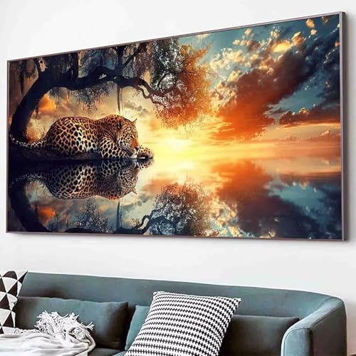 Diamond Painting Tier Diamant Painting Bilder Set, Leopard Diamanten Malerei Kinder DIY 5D Kristall Strass Stickerei Kreuzstich Bastelset Erwachsene Anfänger Schlafzimmer Deko Geschenk 30x60cm -21r4 von Waxonle