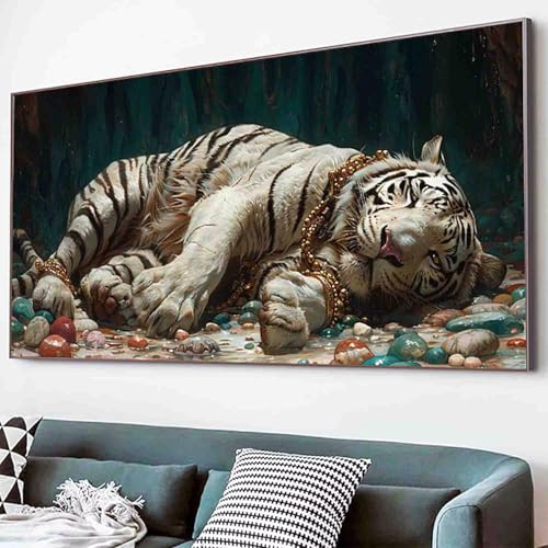 Diamond Painting Tier Diamant Painting Bilder Set, Tiger Diamanten Malerei Kinder DIY 5D Kristall Strass Stickerei Kreuzstich Bastelset Erwachsene Anfänger für Schlafzimmer Deko Geschenk 40x80cm -36d8 von Waxonle