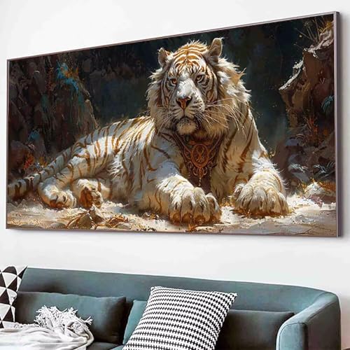 Diamond Painting Tiger Diamant Painting Bilder Set, Tier Diamanten Malerei Kinder DIY 5D Kristall Strass Stickerei Kreuzstich Bastelset Erwachsene Anfänger Schlafzimmer Deko Geschenk 50x100cm -11q2 von Waxonle