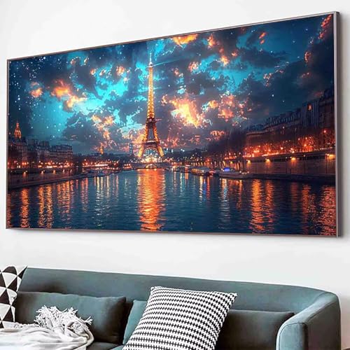 Eiffelturm Diamond Painting Landschaft Diamond Painting Erwachsene Groß XXL 50x100cm Vollbohrer Diamanten Malerei Kinder Stickerei Kreuzstich Bilder Bastelset Erwachsene, Geschenke für Frauen -38yN von Waxonle