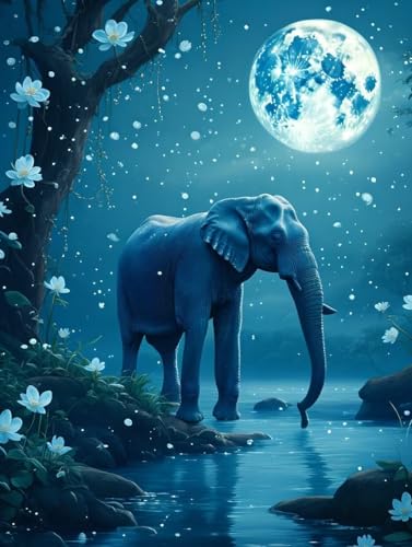 Elefant Diamond Painting Erwachsene DIY 5D Diamond Painting Bilder Mond Diamant Painting 70x95cm, Diamond Art Painting Kinder Stickerei Basteln Painting, für Wandzimmer Deko, Geschenke für Frauen -74 von Waxonle