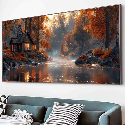 Herbst Diamond Painting Holzhaus Diamond Painting Erwachsene Groß XXL 30x60cm Vollbohrer Diamanten Malerei Kinder Stickerei Bastelset Erwachsene, Geschenke für Frauen, Wohnzimmer Deko Modern -16s2 von Waxonle