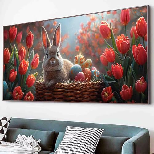 Kaninchen Diamond Painting Blume Diamond Painting Erwachsene Groß XXL 40x80cm Vollbohrer Diamanten Malerei Kinder Stickerei Bastelset Erwachsene, Geschenke für Frauen, Wohnzimmer Deko Modern -31d7 von Waxonle