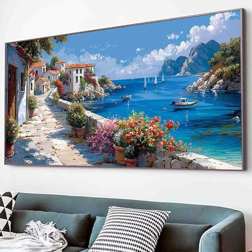 Landschaft Diamond Painting Meer Diamond Painting Erwachsene Groß XXL 80x160cm Vollbohrer Diamanten Malerei Kinder Stickerei Bastelset Erwachsene, Geschenke für Frauen, Wohnzimmer Deko Modern -76y3 von Waxonle