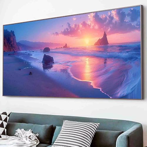 Landschaft Diamond Painting Strand Diamond Painting Erwachsene Groß XXL 40x80cm Vollbohrer Diamanten Malerei Kinder Stickerei Bastelset Erwachsene, Geschenke für Frauen, Wohnzimmer Deko Modern -8vF von Waxonle