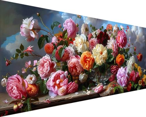 Malen Nach Zahlen Blume, Malen Nach Zahlen Erwachsene Rose Acrylmalerei Set, DIY Rahmenlos Malen Nach Zahlen Kinder ab 10 Jahre Mädchen Kunsthandwerk Set Geschenk, für Wand Zimmer Deko 70x140cm 4-U von Waxonle