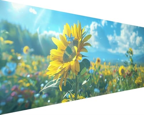 Malen Nach Zahlen Blume, Malen Nach Zahlen Erwachsene Sonnenblume Acrylmalerei Set, DIY Rahmenlos Malen Nach Zahlen Kinder ab 10 Jahre Mädchen Kunsthandwerk Geschenk für Zimmer Deko 50x100cm 4-9 von Waxonle